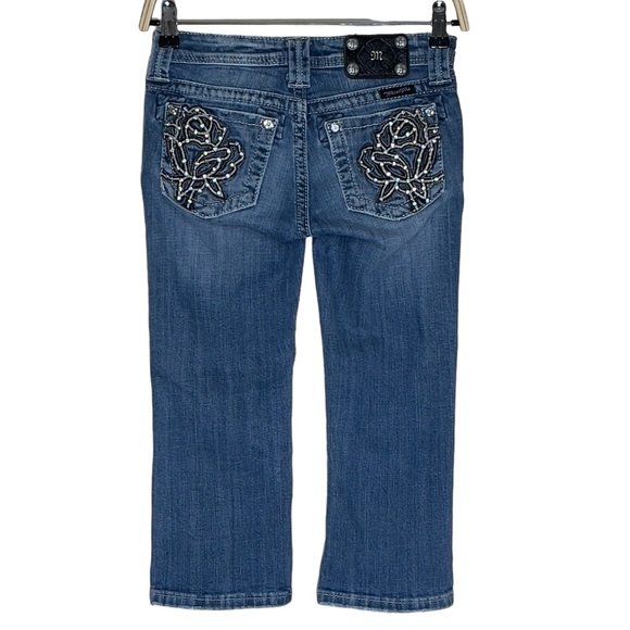 Miss Me Girls Youth Size 14 Rose Bling Pocket Blue Jeans - Picture 4 of 4